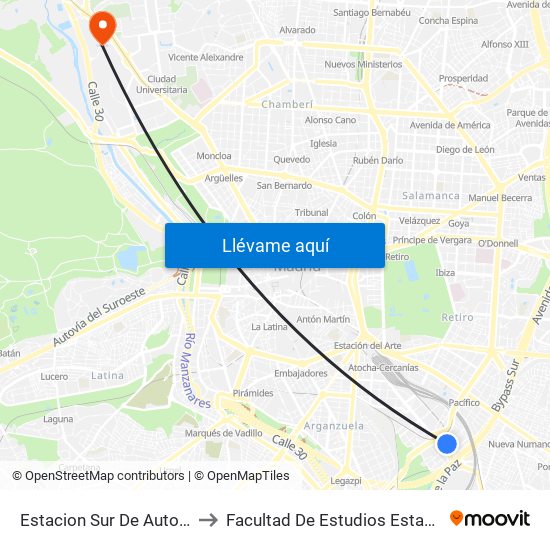 Estacion Sur De Autobuses to Facultad De Estudios Estadísticos map