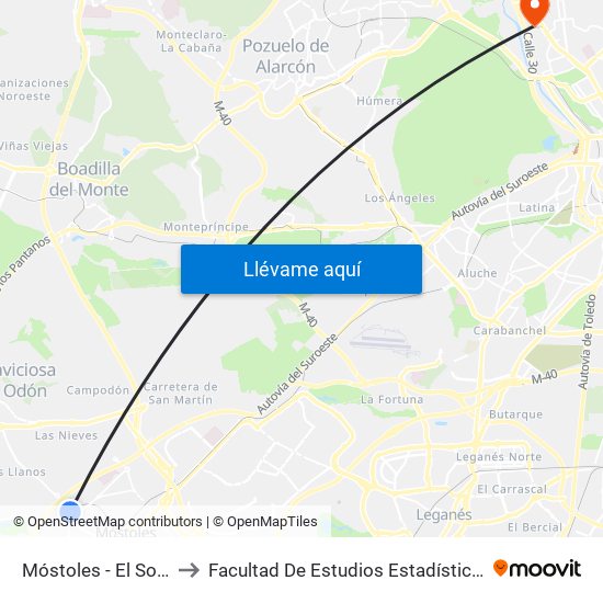 Móstoles - El Soto to Facultad De Estudios Estadísticos map