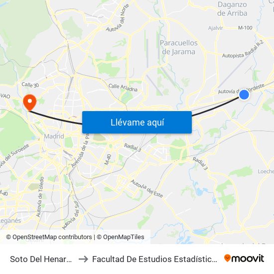 Soto Del Henares to Facultad De Estudios Estadísticos map