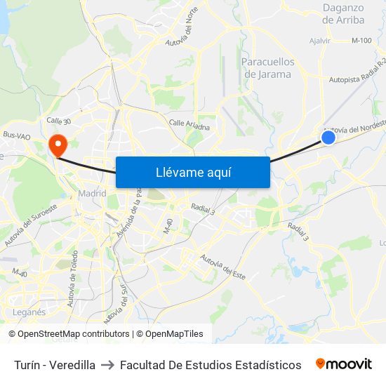 Turín - Veredilla to Facultad De Estudios Estadísticos map