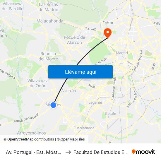 Av. Portugal - Est. Móstoles Central to Facultad De Estudios Estadísticos map