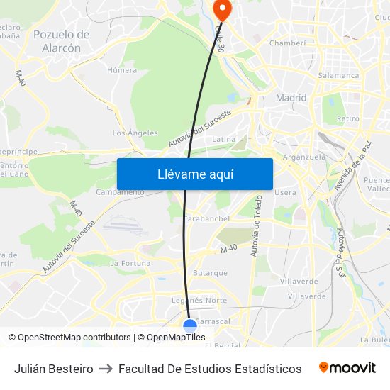 Julián Besteiro to Facultad De Estudios Estadísticos map