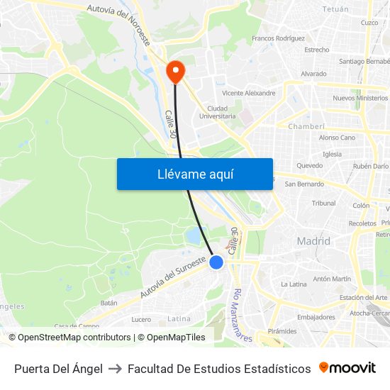 Puerta Del Ángel to Facultad De Estudios Estadísticos map