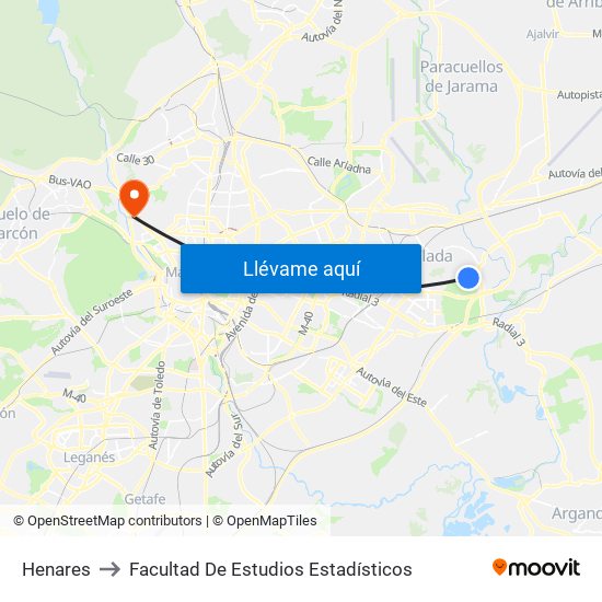 Henares to Facultad De Estudios Estadísticos map