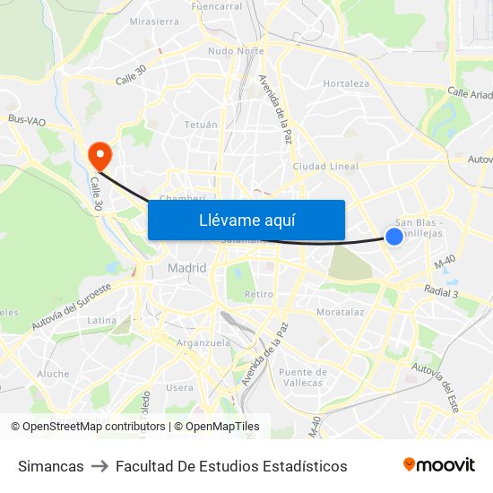 Simancas to Facultad De Estudios Estadísticos map