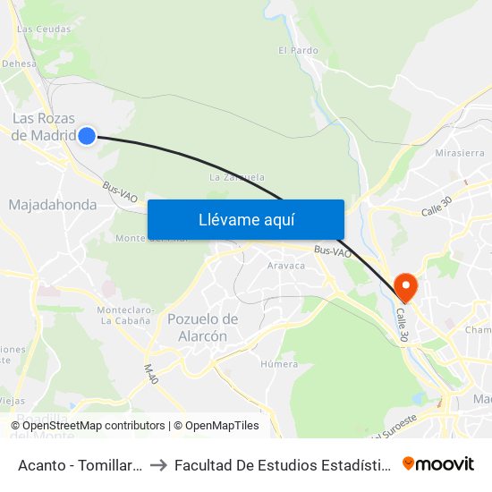 Acanto - Tomillarón to Facultad De Estudios Estadísticos map