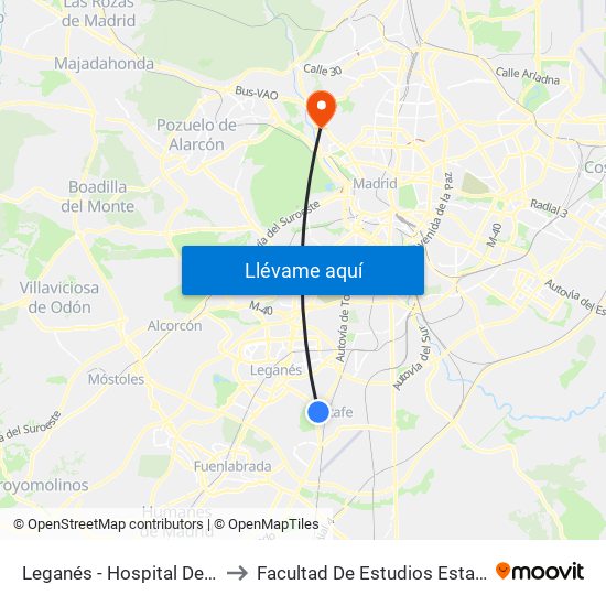 Leganés - Hospital De Getafe to Facultad De Estudios Estadísticos map