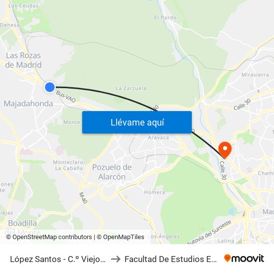 López Santos - C.º Viejo De Madrid to Facultad De Estudios Estadísticos map