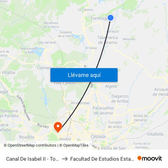 Canal De Isabel II - Torrearte to Facultad De Estudios Estadísticos map