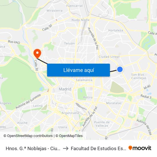Hnos. G.ª Noblejas - Ciudad Lineal to Facultad De Estudios Estadísticos map