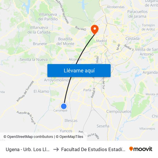 Ugena - Urb. Los Llanos to Facultad De Estudios Estadísticos map