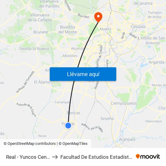 Calle Real / Centro, Yuncos to Facultad De Estudios Estadísticos map