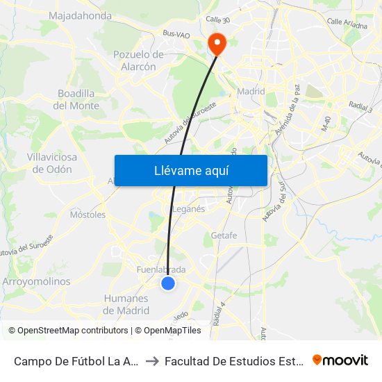 Campo De Fútbol La Aldehuela to Facultad De Estudios Estadísticos map