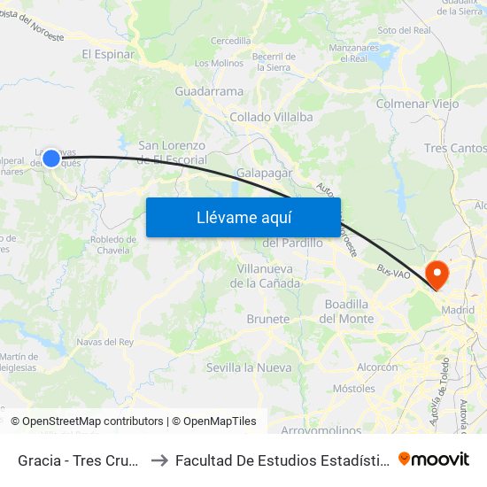 Gracia - Tres Cruces to Facultad De Estudios Estadísticos map
