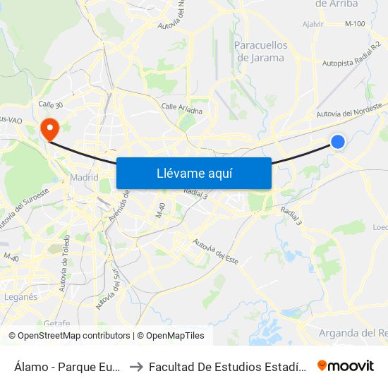 Álamo - Parque Europa to Facultad De Estudios Estadísticos map
