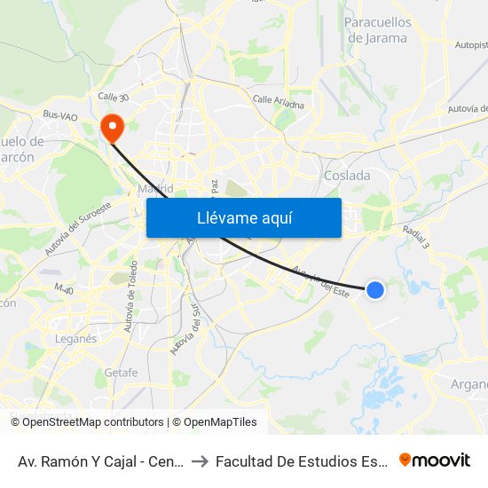 Av. Ramón Y Cajal - Centro Salud to Facultad De Estudios Estadísticos map