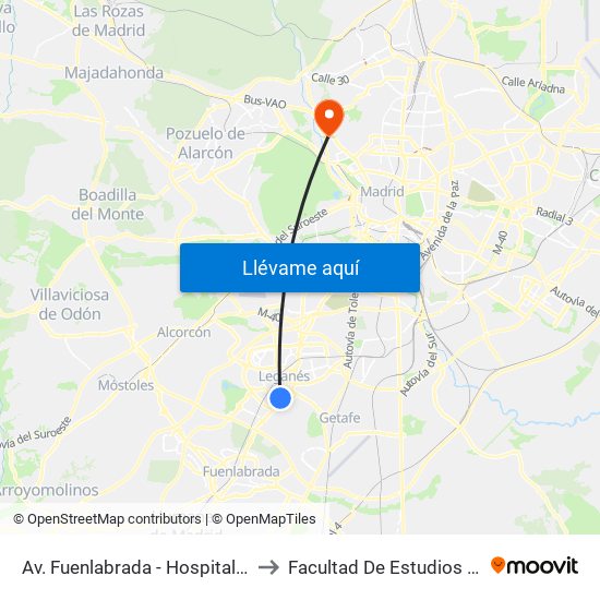 Av. Fuenlabrada - Hospital Severo Ochoa to Facultad De Estudios Estadísticos map