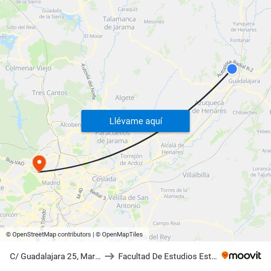 C/ Guadalajara 25, Marchamalo to Facultad De Estudios Estadísticos map