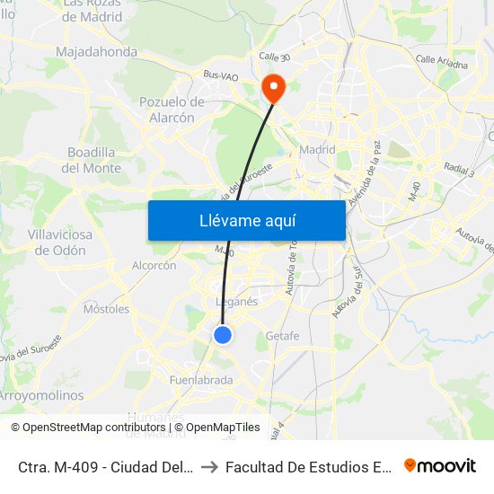 Ctra. M-409 - Ciudad Del Automóvil to Facultad De Estudios Estadísticos map