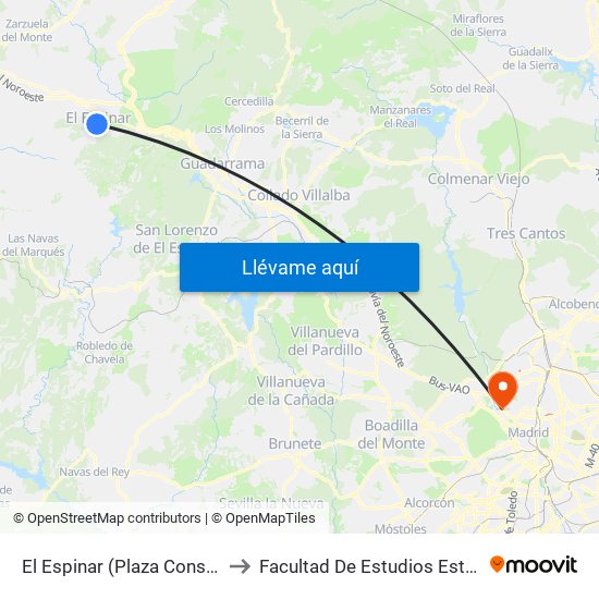 El Espinar (Plaza Constitución) to Facultad De Estudios Estadísticos map