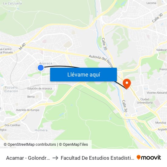 Acamar - Golondrina to Facultad De Estudios Estadísticos map