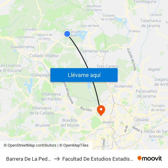 Barrera De La Pedriza to Facultad De Estudios Estadísticos map