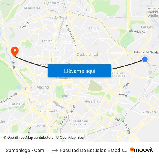 Samaniego - Campezo to Facultad De Estudios Estadísticos map