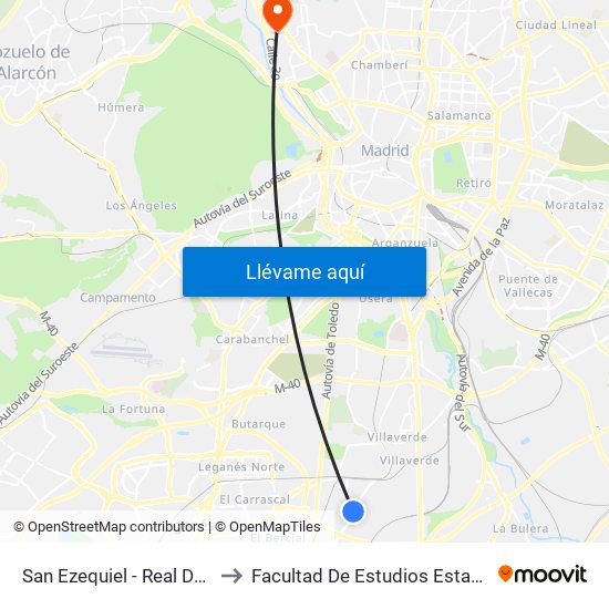 San Ezequiel - Real De Pinto to Facultad De Estudios Estadísticos map
