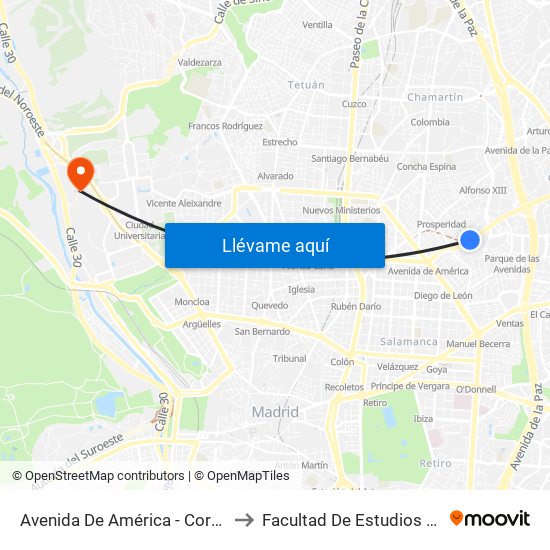 Avenida De América - Corazón De María to Facultad De Estudios Estadísticos map