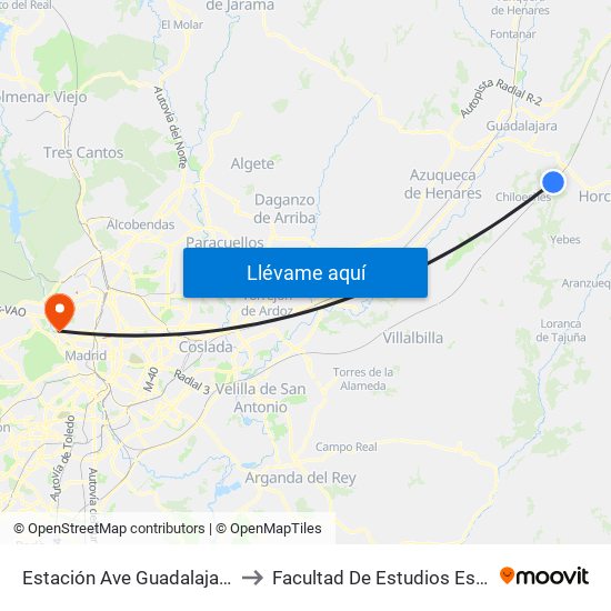 Estación Ave Guadalajara - Yebes to Facultad De Estudios Estadísticos map