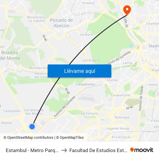 Estambul - Metro Parque Oeste to Facultad De Estudios Estadísticos map