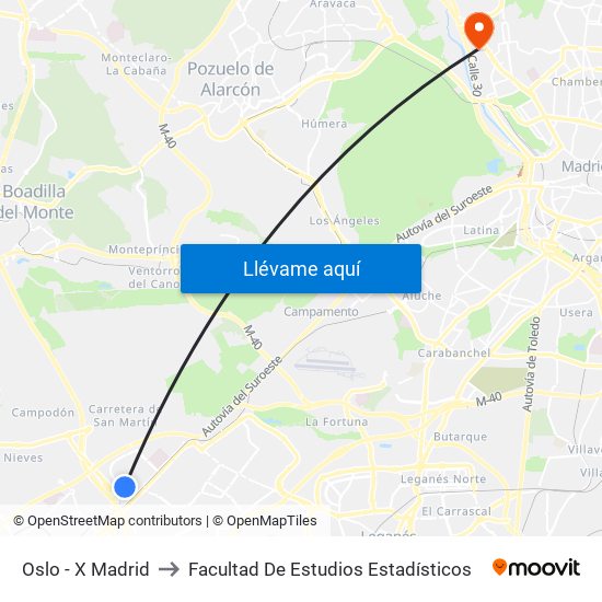 Oslo - X Madrid to Facultad De Estudios Estadísticos map