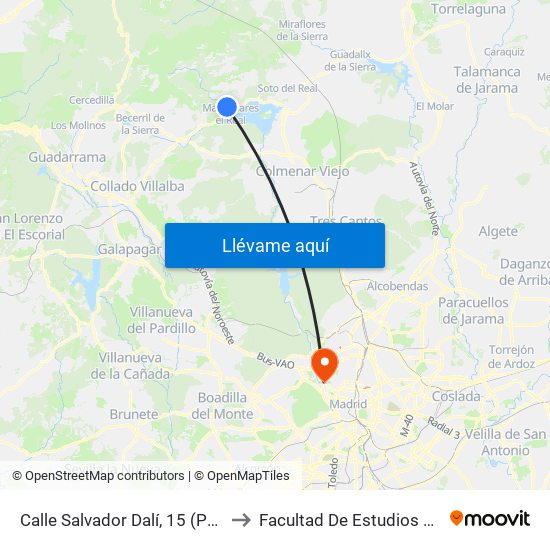 Calle Salvador Dalí, 15 (Parada Cubos) to Facultad De Estudios Estadísticos map