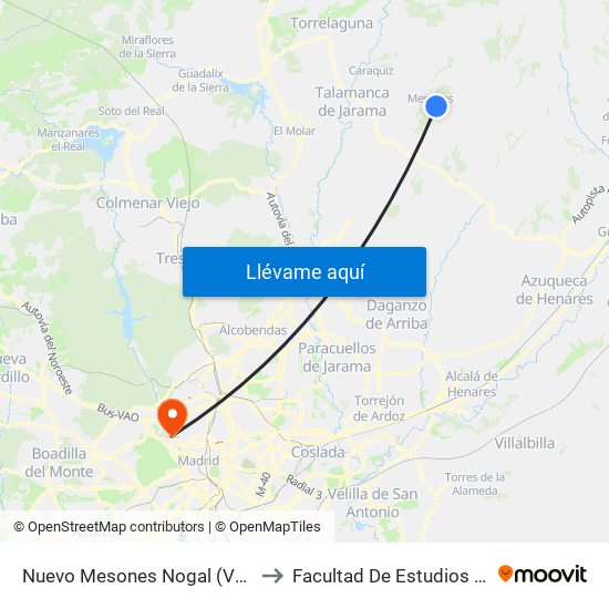 Nuevo Mesones Nogal (Vuelta), El Casar to Facultad De Estudios Estadísticos map