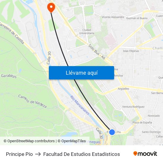 Príncipe Pío to Facultad De Estudios Estadísticos map