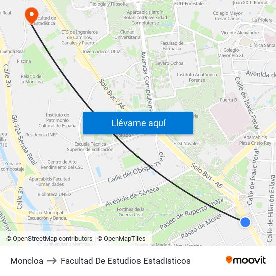 Moncloa to Facultad De Estudios Estadísticos map