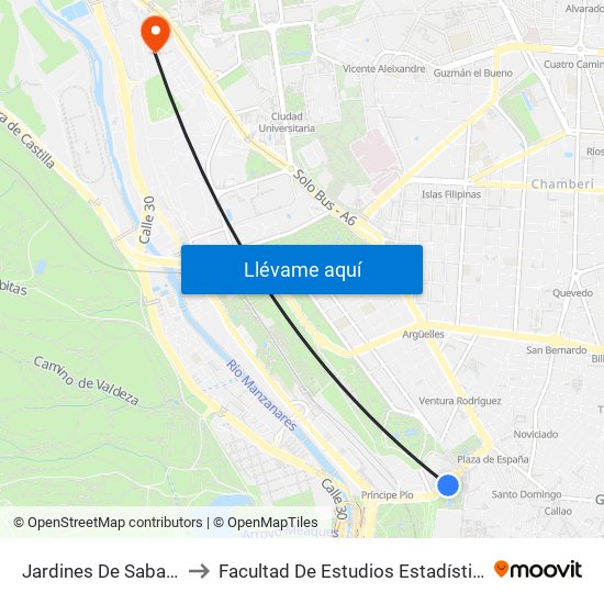 Jardines De Sabatini to Facultad De Estudios Estadísticos map