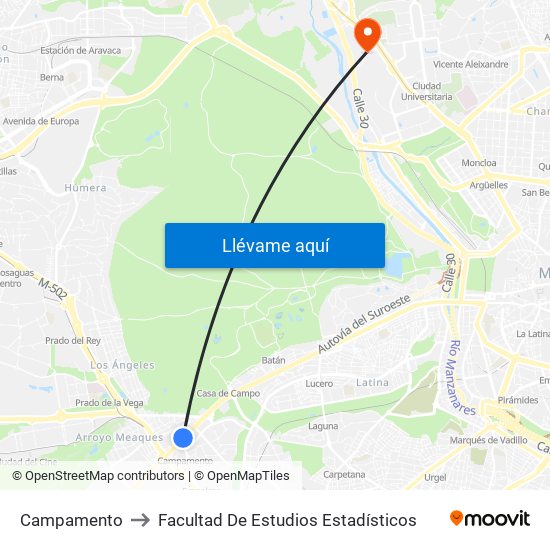 Campamento to Facultad De Estudios Estadísticos map