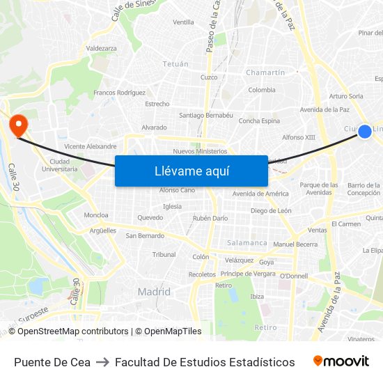 Puente De Cea to Facultad De Estudios Estadísticos map