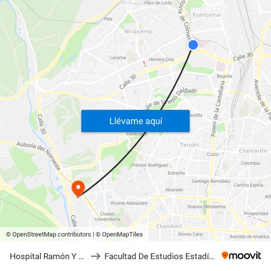 Hospital Ramón Y Cajal to Facultad De Estudios Estadísticos map