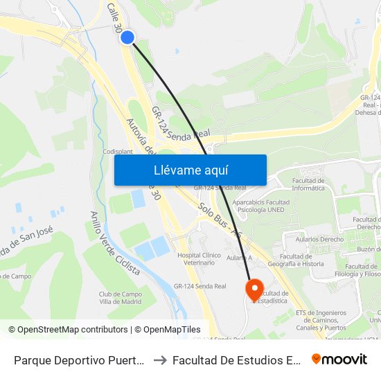 Parque Deportivo Puerta De Hierro to Facultad De Estudios Estadísticos map
