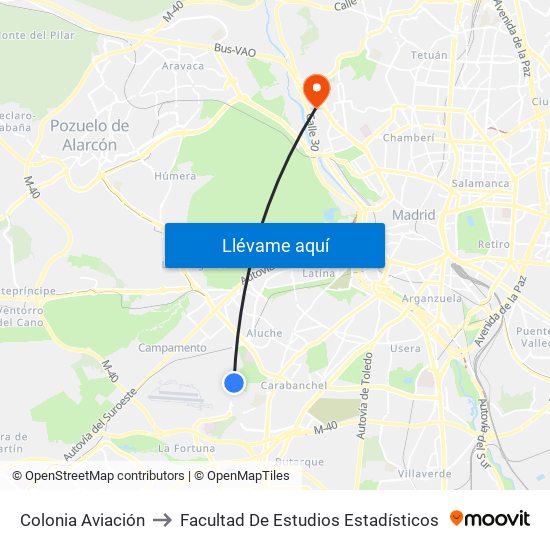 Colonia Aviación to Facultad De Estudios Estadísticos map