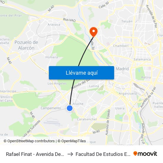 Rafael Finat - Avenida De Las Águilas to Facultad De Estudios Estadísticos map
