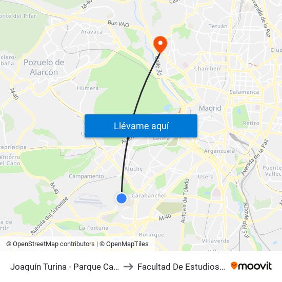 Joaquín Turina - Parque Carlos Matallanas to Facultad De Estudios Estadísticos map