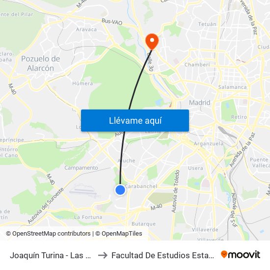 Joaquín Turina - Las Cruces to Facultad De Estudios Estadísticos map