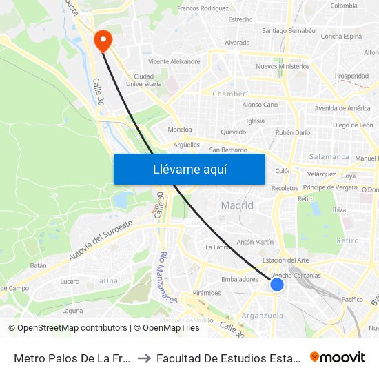 Metro Palos De La Frontera to Facultad De Estudios Estadísticos map