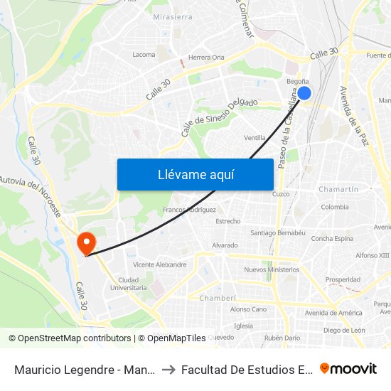 Mauricio Legendre - Manuel Caldeiro to Facultad De Estudios Estadísticos map