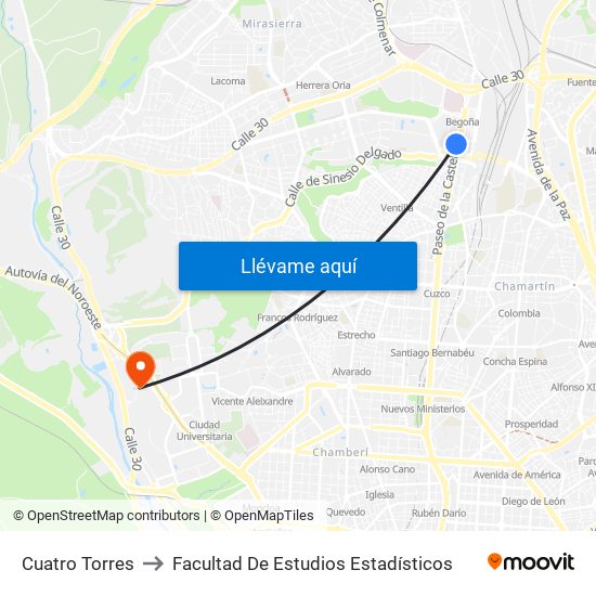 Cuatro Torres to Facultad De Estudios Estadísticos map