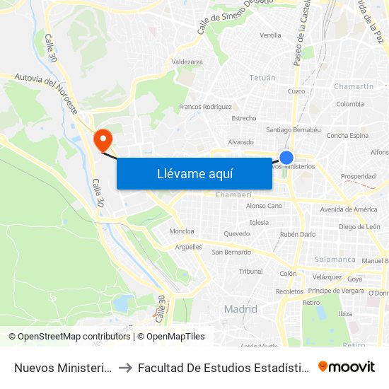 Nuevos Ministerios to Facultad De Estudios Estadísticos map