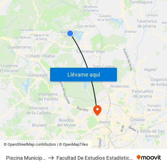 Piscina Municipal to Facultad De Estudios Estadísticos map